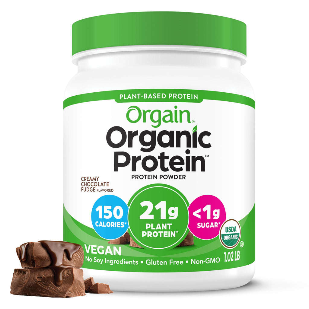 Orgain Organic Vegan Protein Powder, Creamy Chocolate Fudge - 21g Plant Protein, 7g Prebiotic Fiber, Low Net Carb, No Lactose Ingredients, No Added Sugar