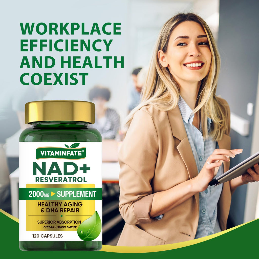 VITAMINFATE NAD+ Supplement 2000 mg - 120 Capsules True NAD+ & Resveratrol, NMN Alternative Supports Anti-Aging, Cellular Energy & Repair, Metabolism & Brain Boost for Men & Women VITAMINFATE Au supplements