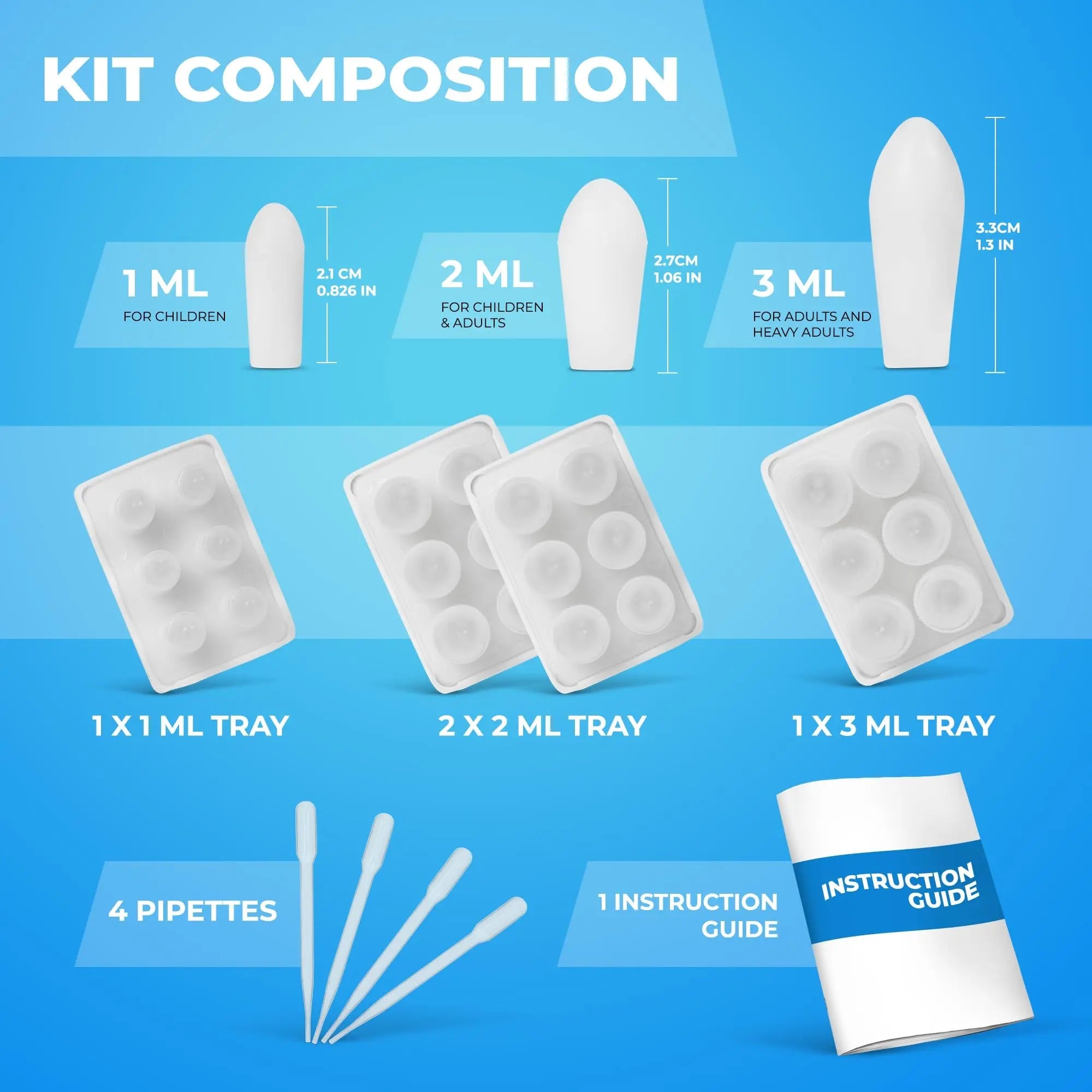 Suppository Molds Kit - Made in France, 3 Sizes (1ml, 2ml, 3ml), Reusable Suppositories Mold - 4 Trays Hoxycom Au supplements