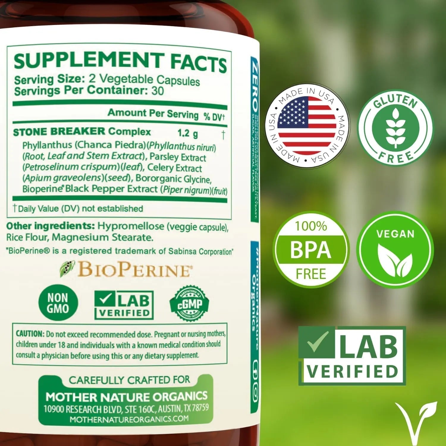 Stone Breaker Chanca Piedra Capsules, Dissolve Kidney & Gallbladder, Detoxify Urinary Tract, Flush Impurities, Kidney Support with Celery Seed Extract - 60 Veg Capsules Mother Nature Organics Superfoods for Organic Living Au supplements