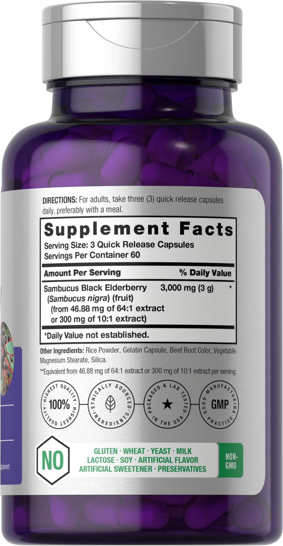 Horbäach Black Elderberry | 180 Count | Non-GMO, Gluten Free | Sambucus Extract Supplement