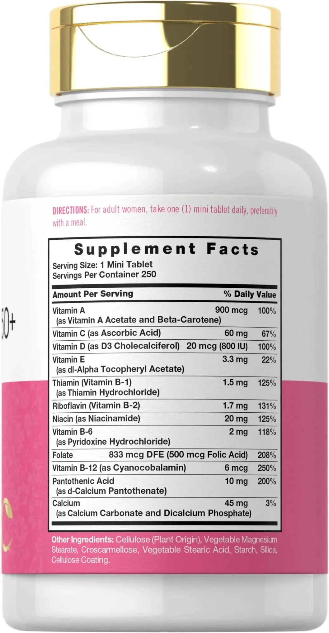 Carlyle Multivitamin for Women 50 Plus | 250 Mini Tablets | Iron Free Supplement | Vitamins A, B12, C, D3, Folate (as Folic Acid) and Calcium | Carlyle Au supplements