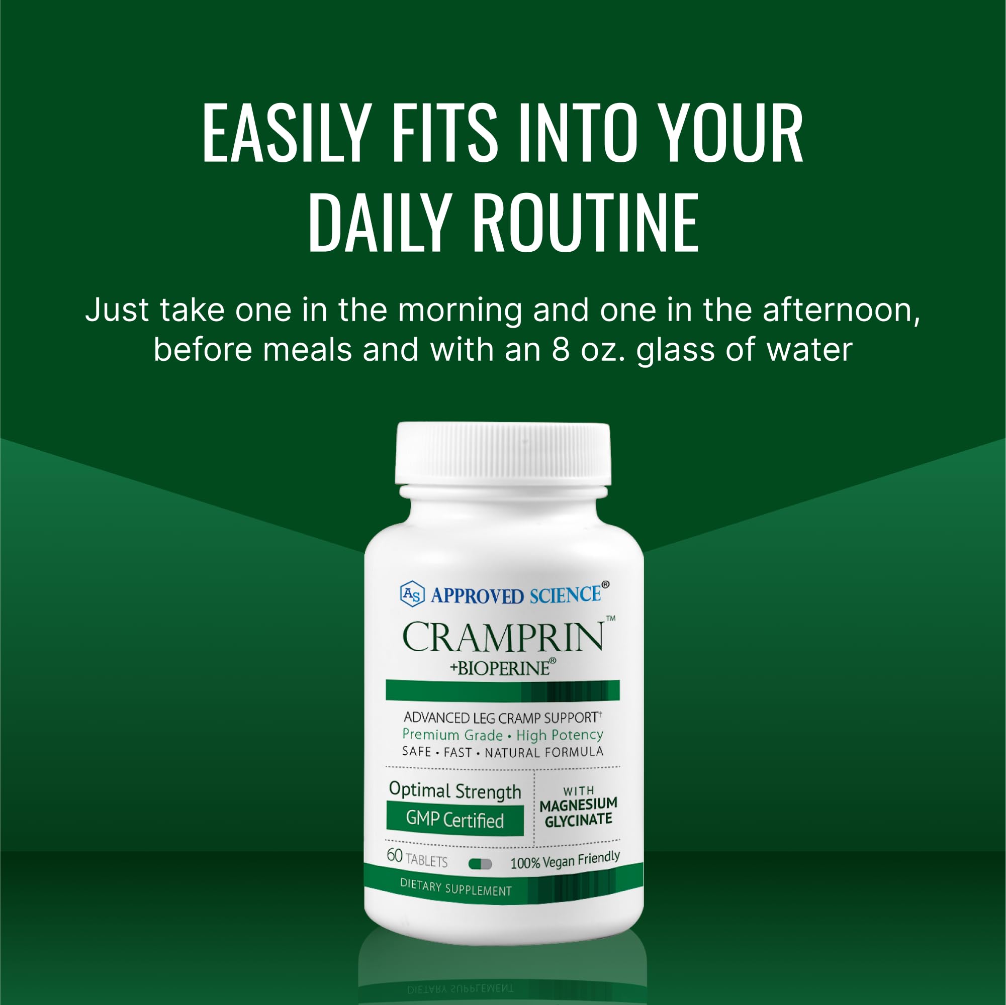Approved Science Cramprin - High Absorption Magnesium, Vitamin B Complex, BioPerine - Muscle Cramps - 6 Month Supply - 2 Bottles - Vegan Approved Science Au supplements