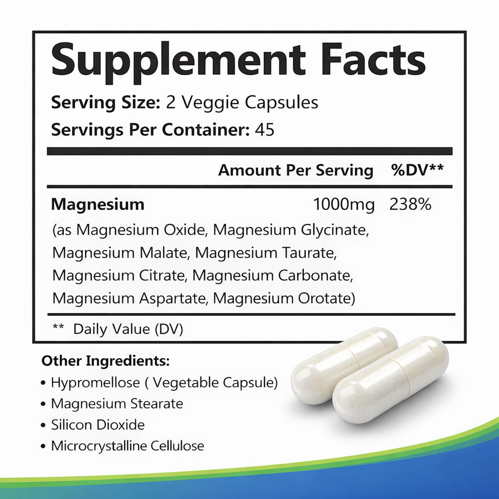 Top Nurex Magnesium Complex 1000 mg, 8-Source Magnesium Blend with Glycinate, Citrate, Malate & Taurate, Vegan Formula, Non-GMO, 90 Capsules Top Nurex Au supplements