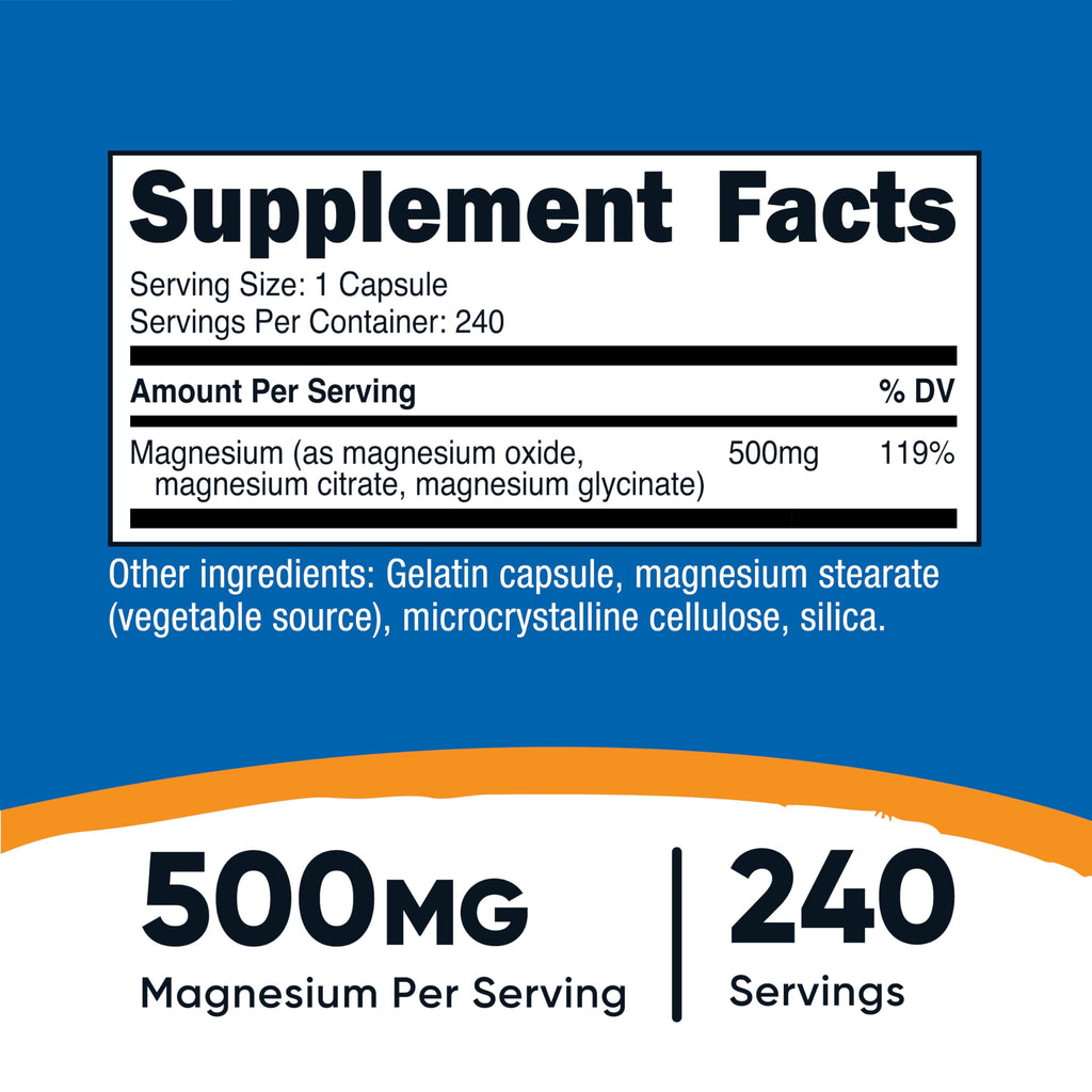 Nutricost Magnesium Complex 500mg, 240 Capsules - Magnesium Oxide, Citrate, and Glycinate - Gluten Free and Non-GMO Nutricost Au supplements