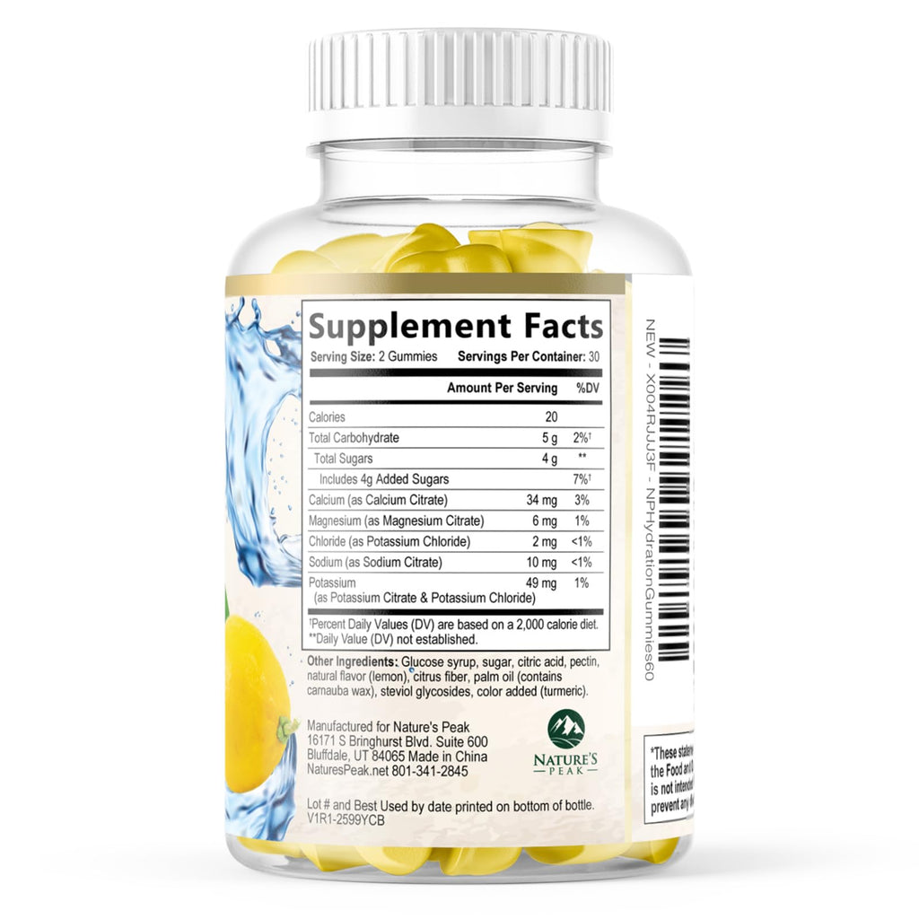Hydration Electrolyte Gummies - Daily Liquid Replenisher Gummy - Electrolyte Multiplier with Minerals, Potassium & Real Salt - Vegan, Non-GMO - Tasty Lemon Flavor Hydration Electrolytes - 60 Gummies