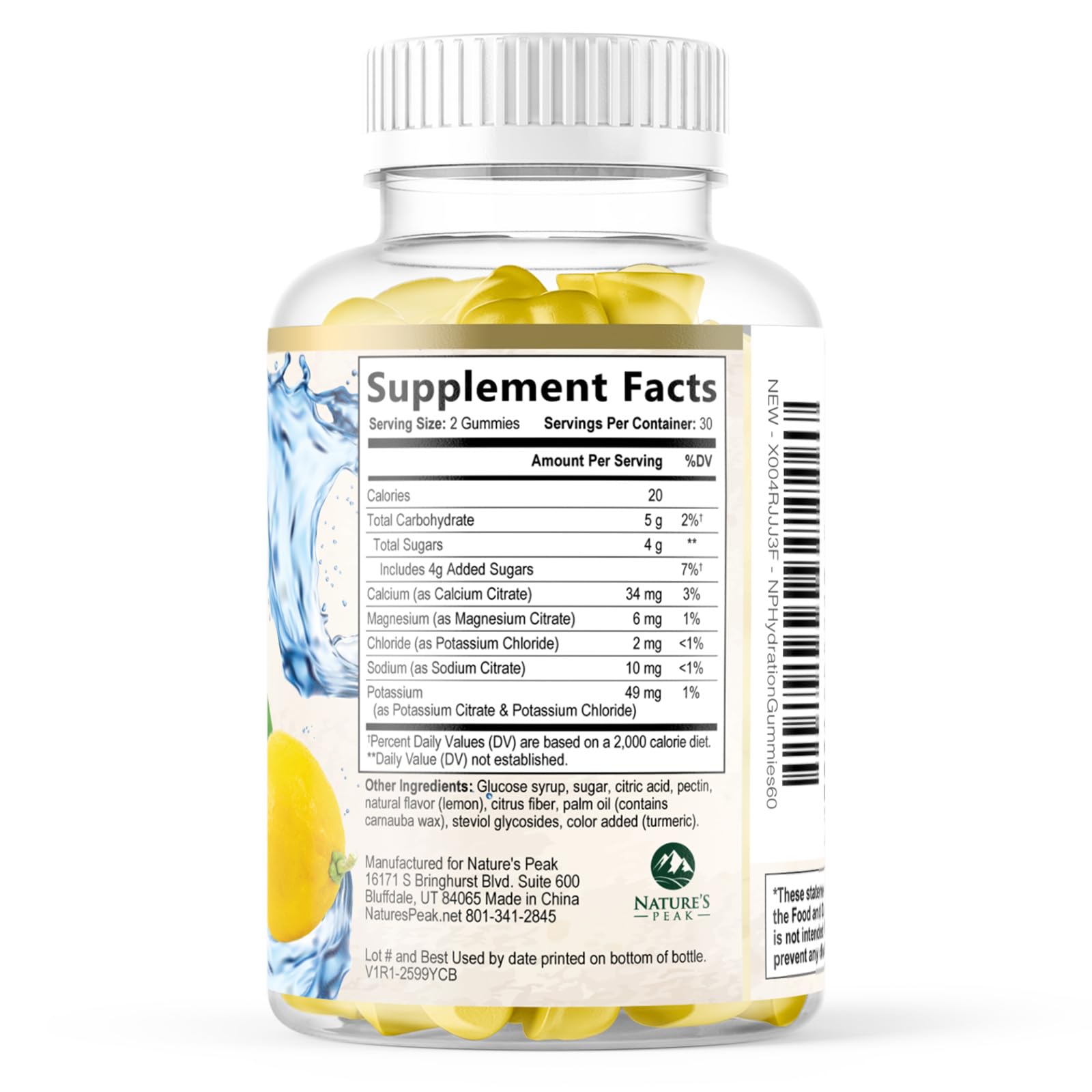 Hydration Electrolyte Gummies - Daily Liquid Replenisher Gummy - Electrolyte Multiplier with Minerals, Potassium & Real Salt - Vegan, Non-GMO - Tasty Lemon Flavor Hydration Electrolytes - 60 Gummies