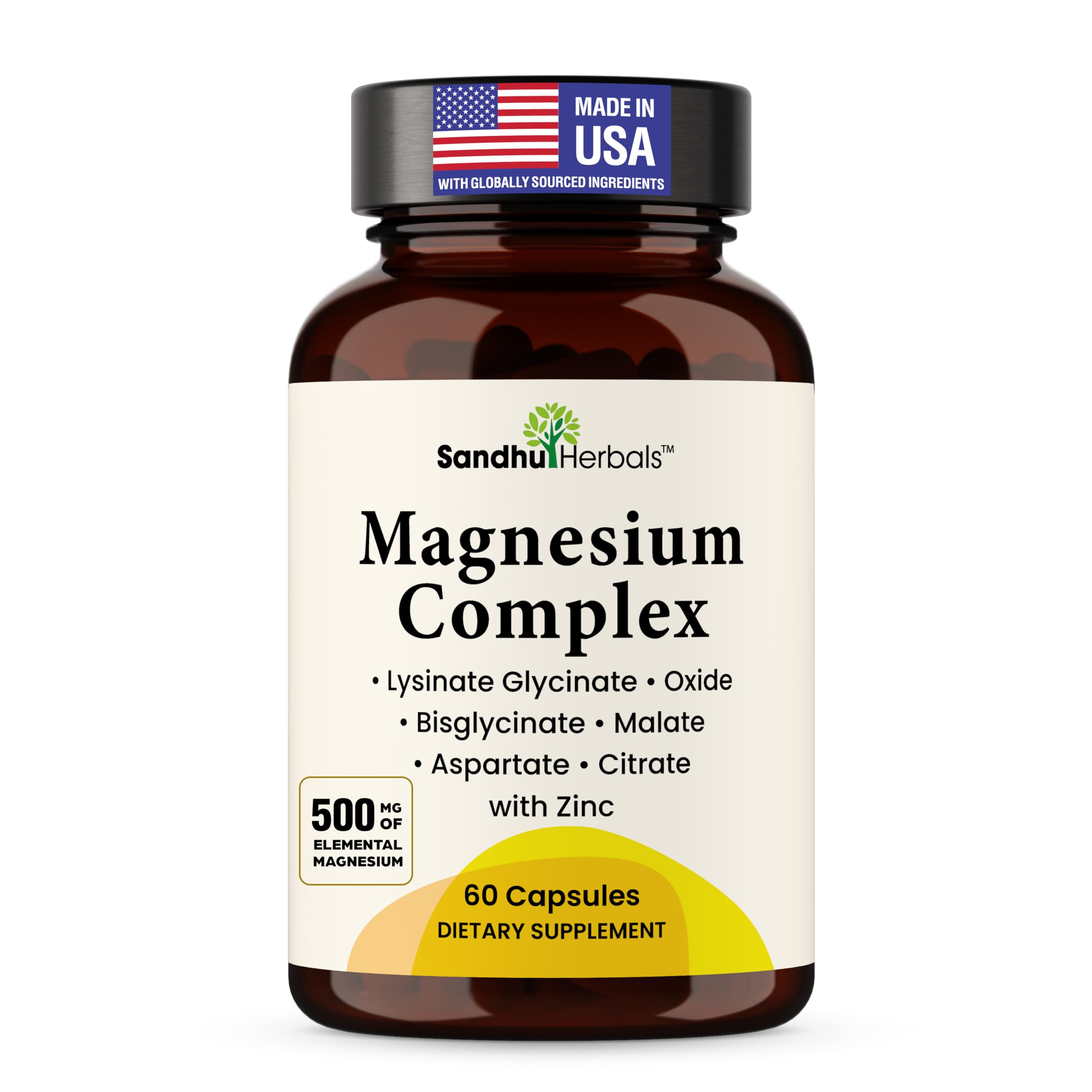 Complete Magnesium Complex 500mg for Women & Men | 60 Capsules | 6 in 1 Mag Supplement with Zinc | Quality Sleep & Muscle Health | Glycinate, Citrate