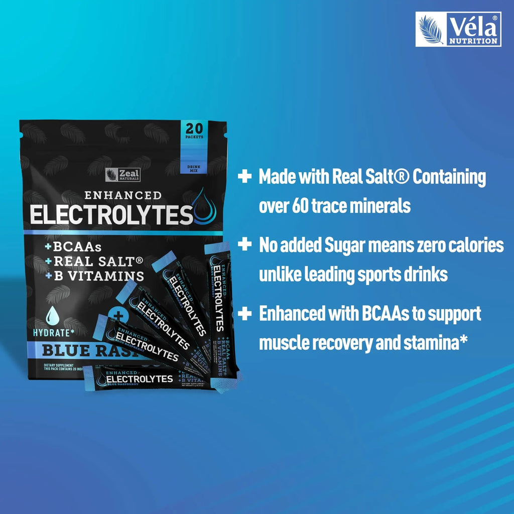 Enhanced Powder Stick Packs (Blue Raspberry - 20 Packets) Sugar Free + BCAA B-Vitamin Zeal Naturals Au supplements