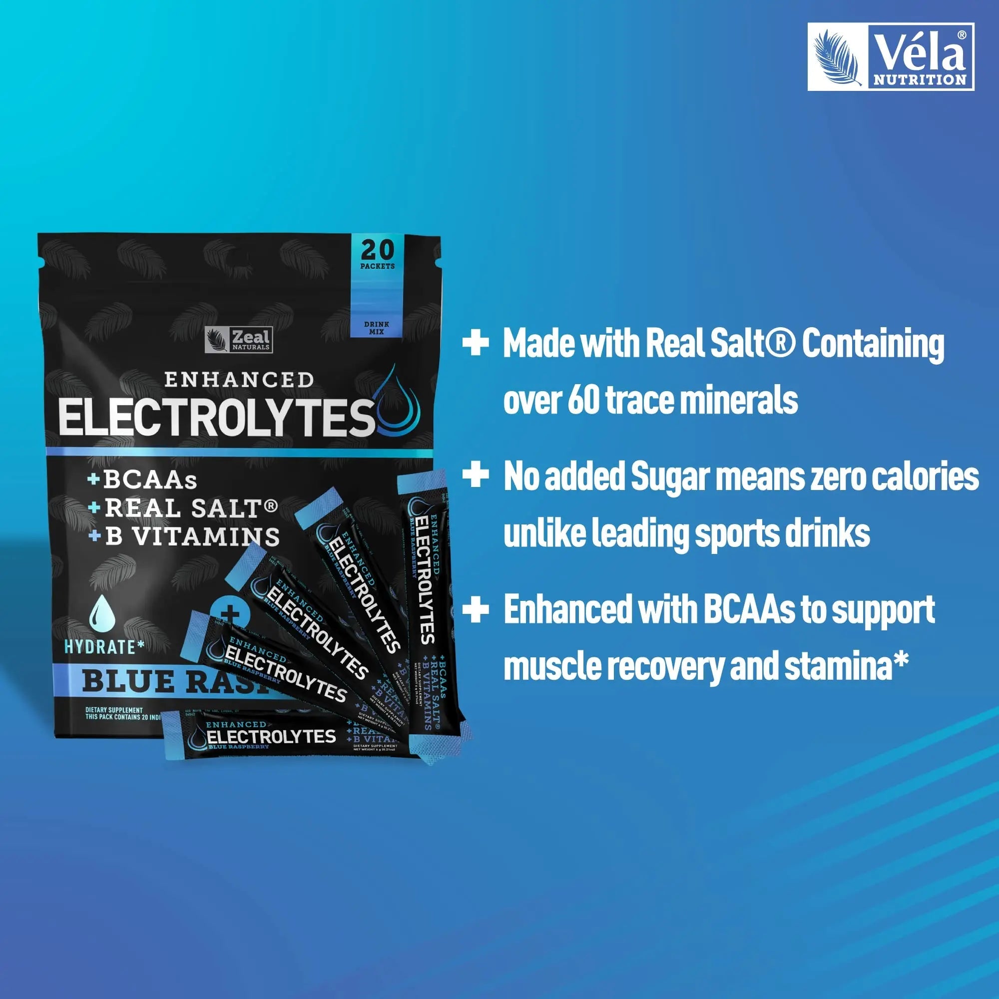 Enhanced Powder Stick Packs (Blue Raspberry - 20 Packets) Sugar Free + BCAA B-Vitamin Zeal Naturals Au supplements