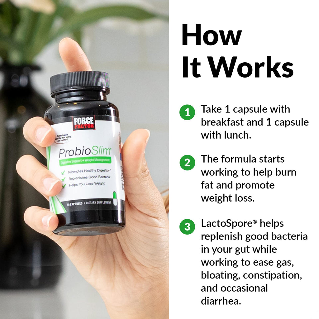 Force Factor ProbioSlim Probiotics for Women and Men, Probiotics for Digestive Health to Reduce Bloating, Gas, & Occasional Diarrhea, with Prebiotics, LactoSpore, & Green Tea for Energy, 60 Capsules ProbioSlim Au supplements