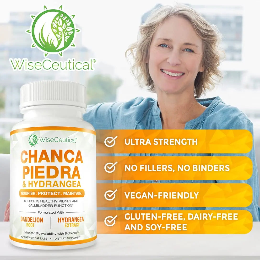 Max Strength Chanca Piedra, Hydrangea & Dandelion Root - Natural Kidney & Gallbladder Formula - Stone Breaker, Flush Impurities, Cleanse Urinary Tract - Enhanced with BioPerine. 60 Veggie Capsules. Wiseceutical Au supplements