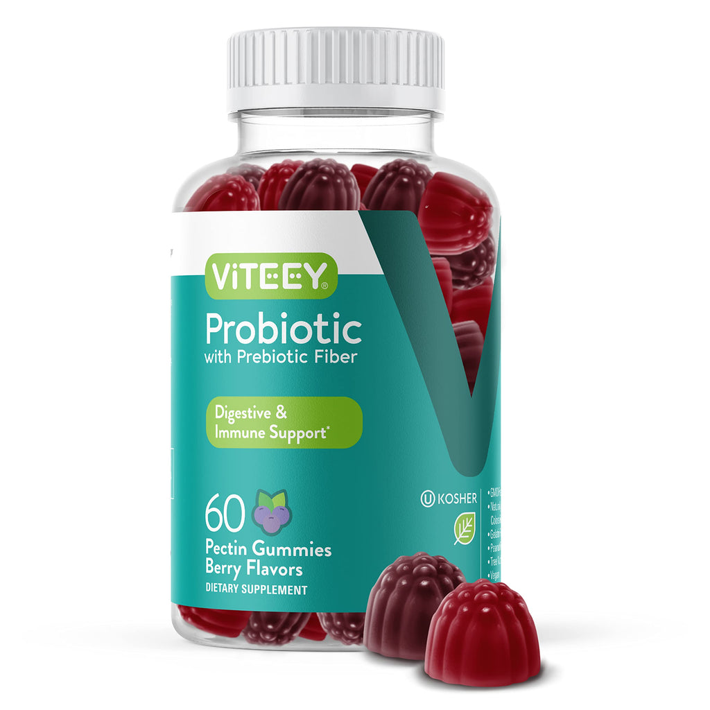 Viteey Probiotic Gummies with Prebiotics – Gut Health Supplements for Digestive Health – 2 Billion CFUs – Vegan, Gluten-Free – 60 Count