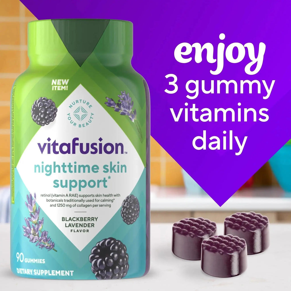 vitafusion Nighttime Skin Support (1), Beauty Supplement with Retinol (Vitamin A RAE), Collagen & Bedtime Botanicals Vitafusion Au supplements