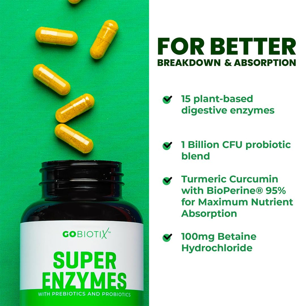 GoBiotix Digestive Enzymes Supplement with Prebiotics and Probiotics for Women and Men - Gut Health, Gluten Digestion, Lactose Absorption