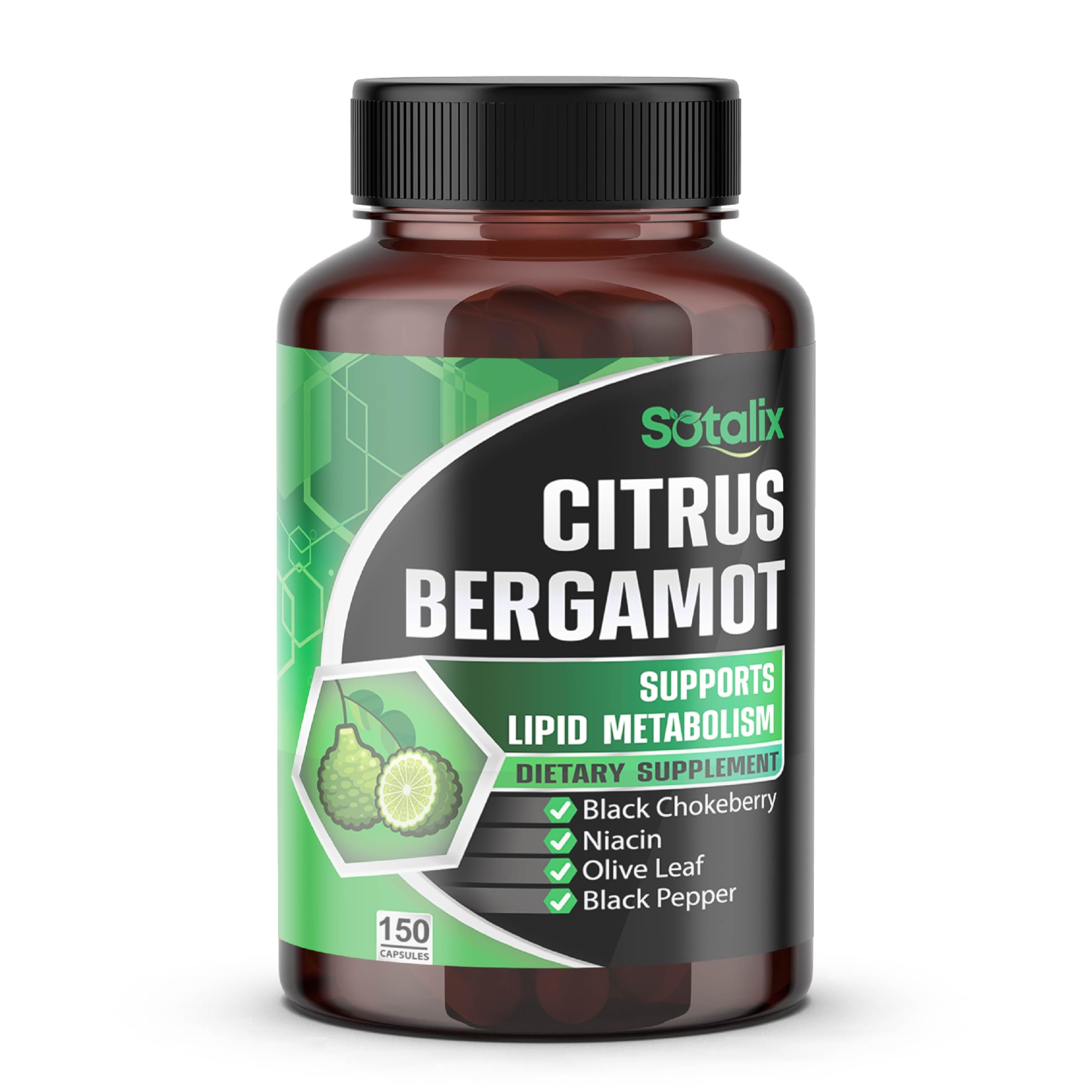 Premium Citrus Bergamot Organic Bergamot Supplement with Niacin Black Chokeberry Olive Leaf Black Pepper
