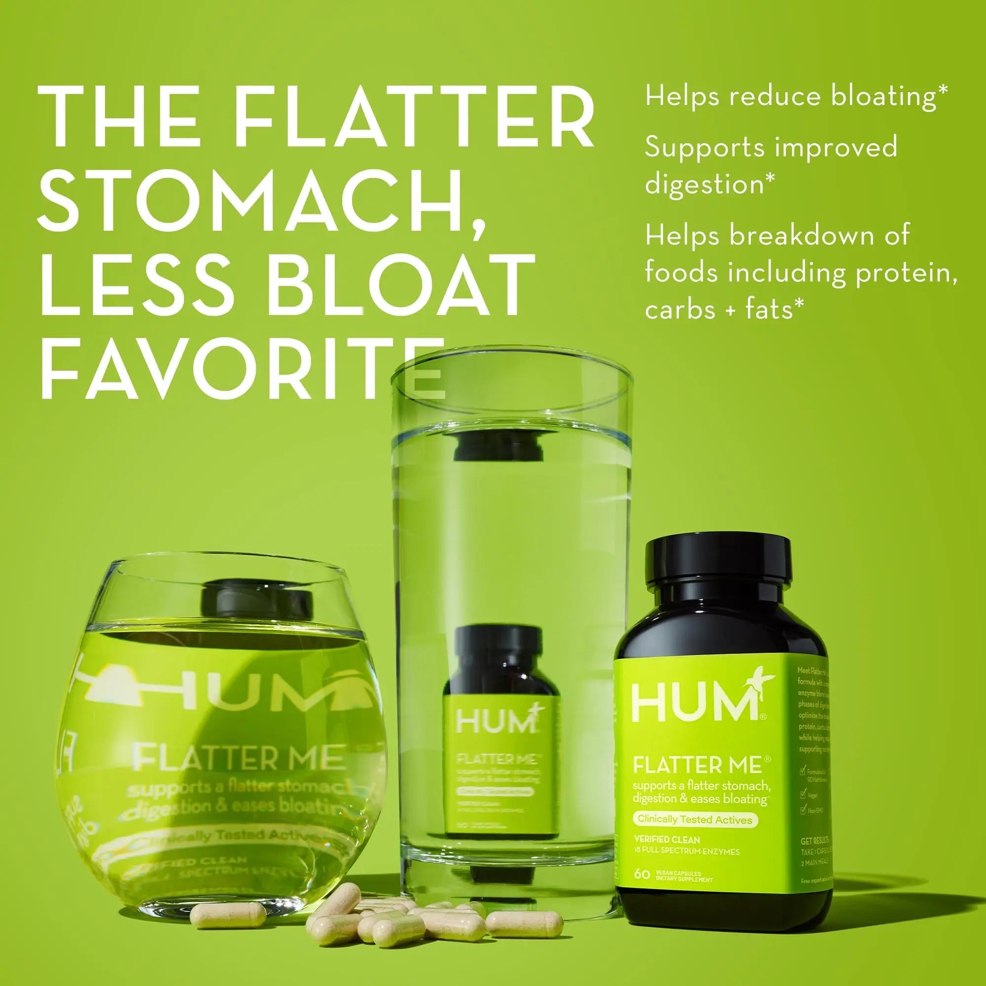 HUM Flatter Me Supplement for Daily Bloating - 18 Full Spectrum Digestive HUM Au supplements