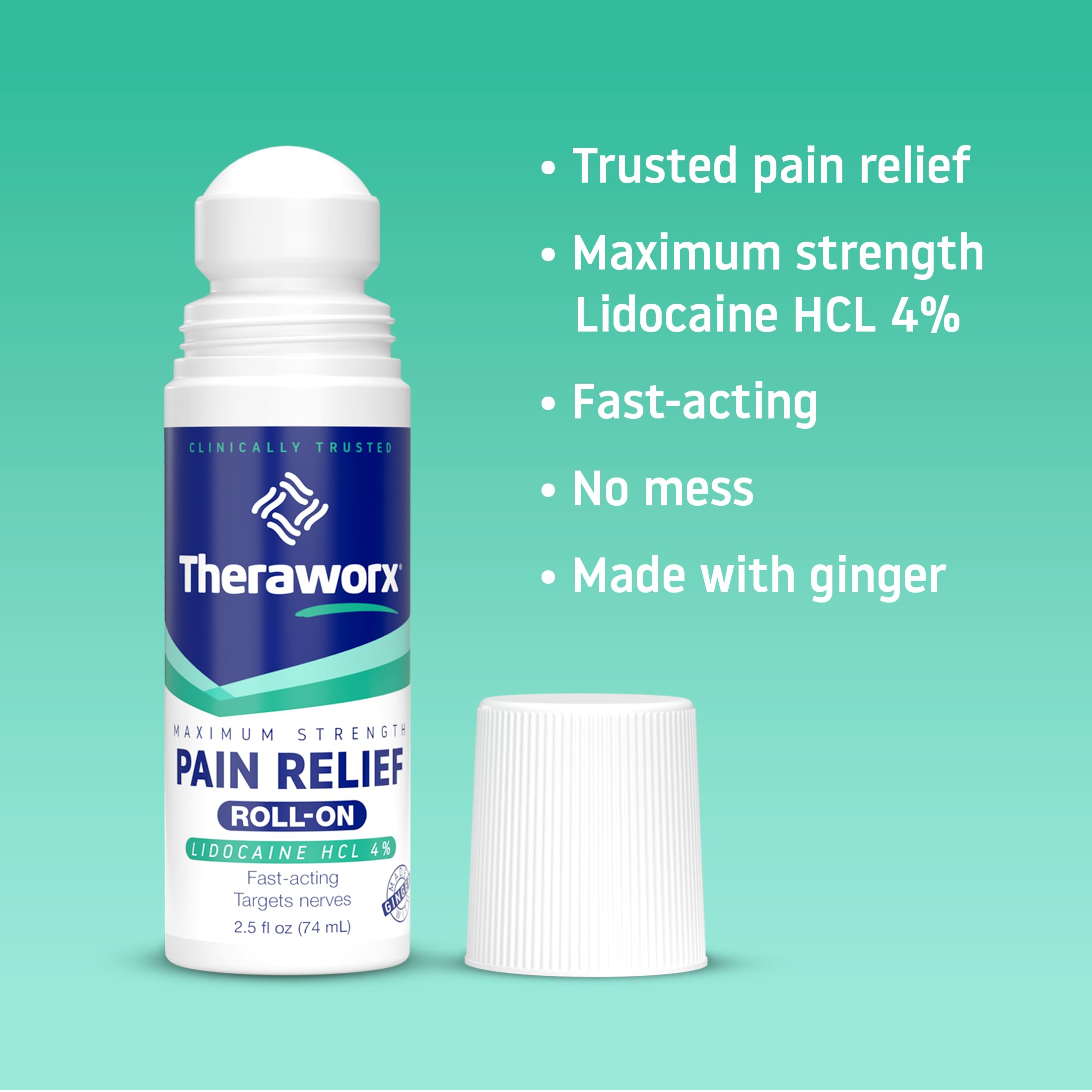 Theraworx Maximum Strength Pain Relief Roll-On with Lidocaine, Fast-Acting - 2.5 Oz - 1 Count Theraworx Au supplements