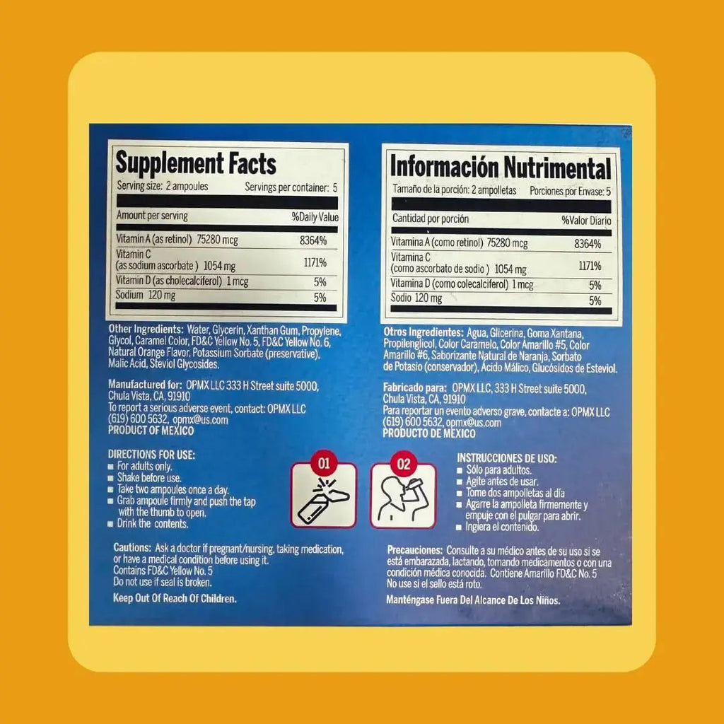Aderogripa Immune Support Vitamins C, A & D | Liquid Supplement | 10 Natural Orange Flavor Ampoules | Boost Your Immune System ADEROGRIP-A Au supplements