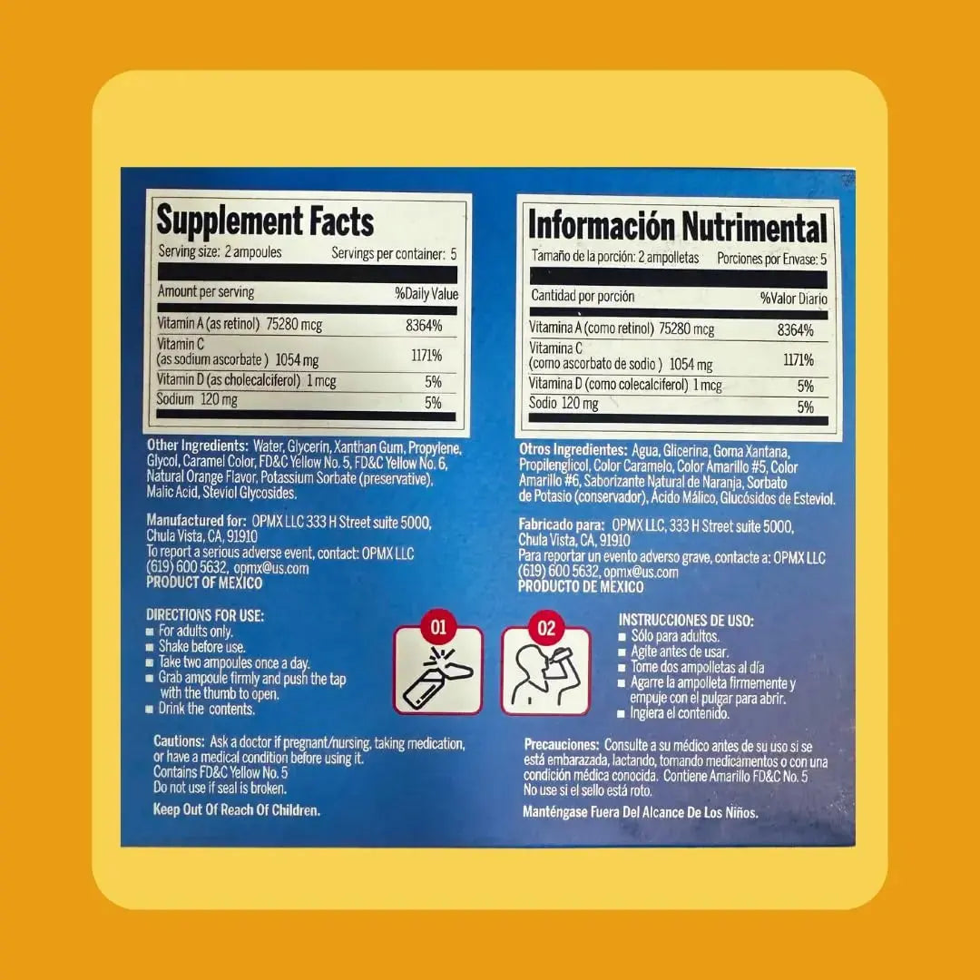 Aderogripa Immune Support Vitamins C, A & D | Liquid Supplement | 10 Natural Orange Flavor Ampoules | Boost Your Immune System ADEROGRIP-A Au supplements