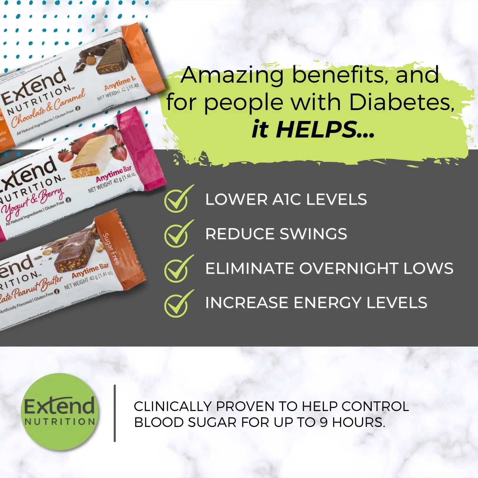 Extend Nutrition Diabetic Snacks for Sugar Control, Low Carb, Low Sugar, Low Calorie Snacks Extend Bar Au supplements
