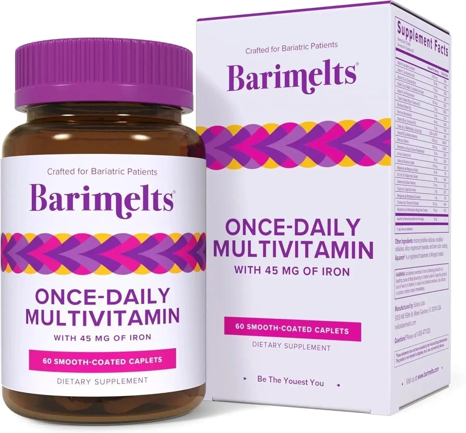 BariMelts Once Daily Bariatric Multivitamin with Iron, 60 Easy-Swallow Caplets (2-Month Supply), Multivitamin for Women, Multimineral Complex BariMelts Au supplements