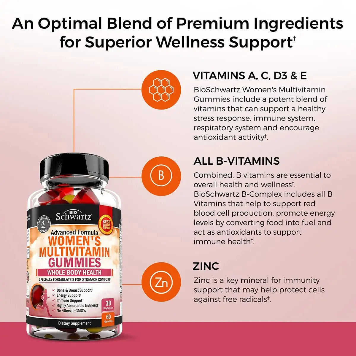 Women's Multivitamin Gummies with Vitamin A C B6 B12 D & E Vitamins for Immune Support - Gummy Multivitamin for Women BioSchwartz Au supplements