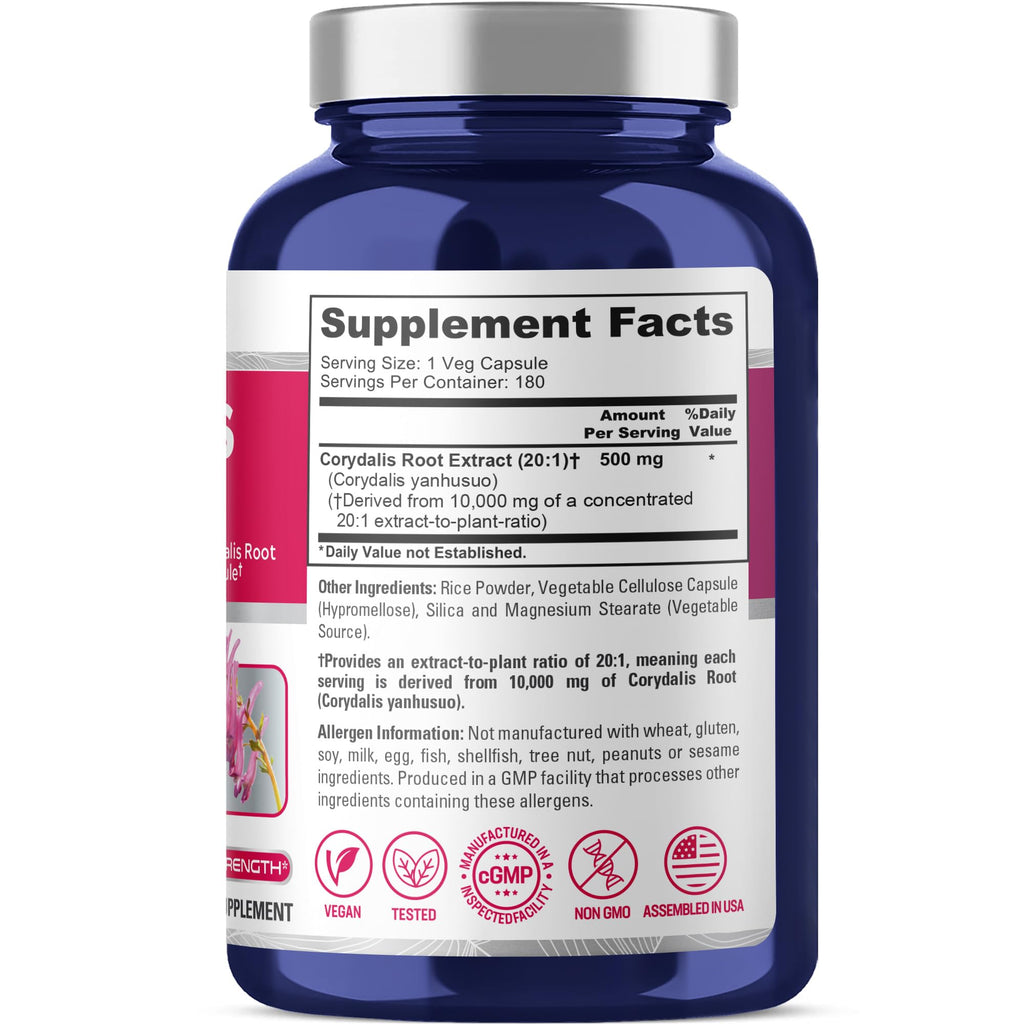 NusaPure Corydalis Root Extract 20:1 - Suitable for Vegetarian/Vegan, Non - GMO - 1000 mg - 180 Capsules NusaPure Au supplements