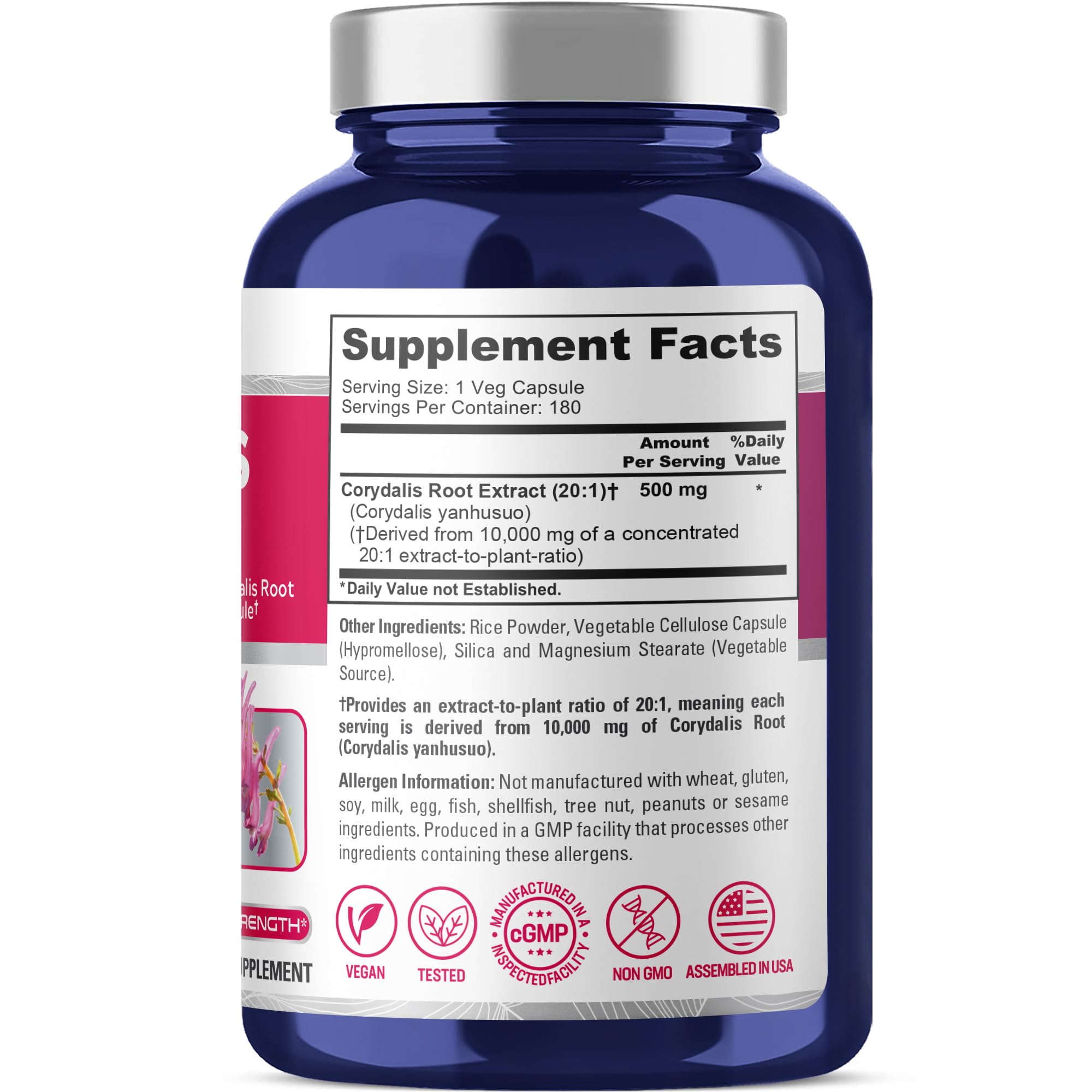 NusaPure Corydalis Root Extract 20:1 - Suitable for Vegetarian/Vegan, Non - GMO - 1000 mg - 180 Capsules NusaPure Au supplements