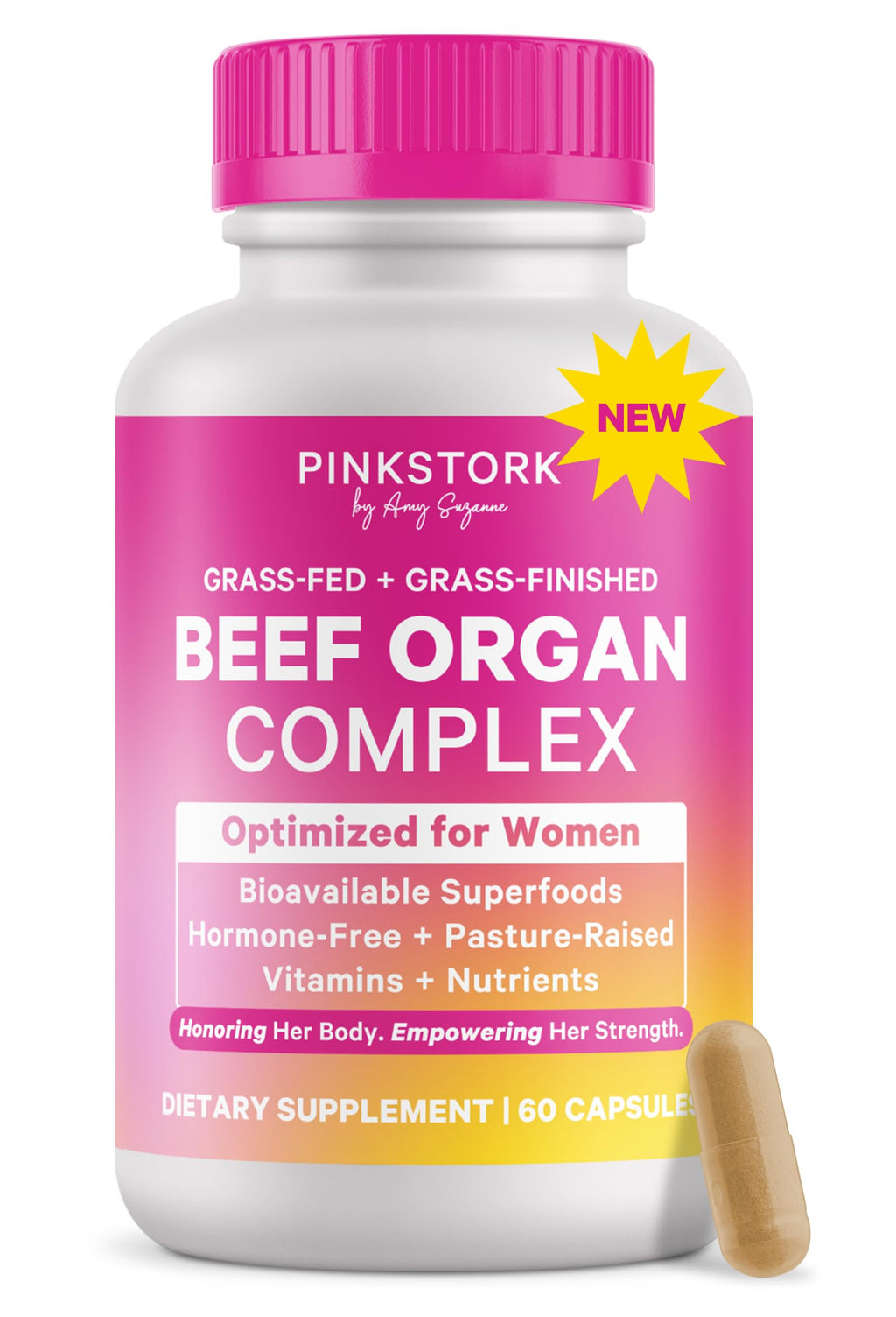Pink Stork Beef Organ Supplement for Women | Grass-Fed Beef Liver Capsules with Iron, B12, CoQ10, Vitamin A | Primal Multivitamin for Female Hormone + Energy Support | 60 Capsules Pink Stork Au supplements