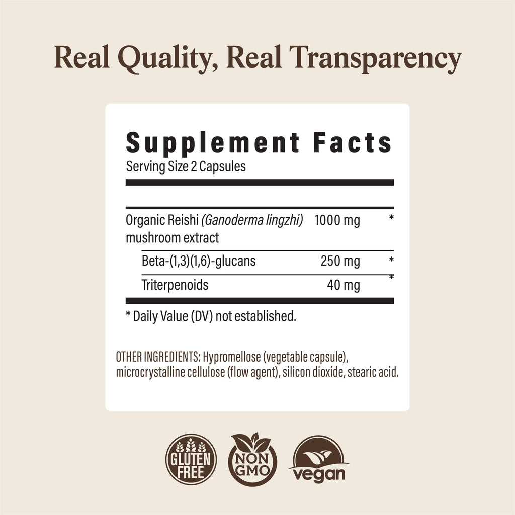 Real Mushrooms Reishi Mushroom Capsules - Handpicked Organic Mushroom Extracts