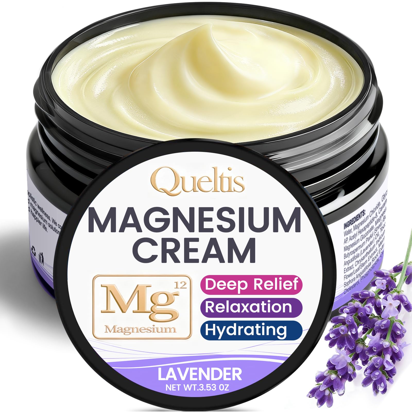 QUELTIS Magnesium Cream, Magnesium Lotion for Sleep, Pain & Leg Cramps, Topical Magnesium Chloride Cream for Muscle Relaxation, Calm, Moisturizing