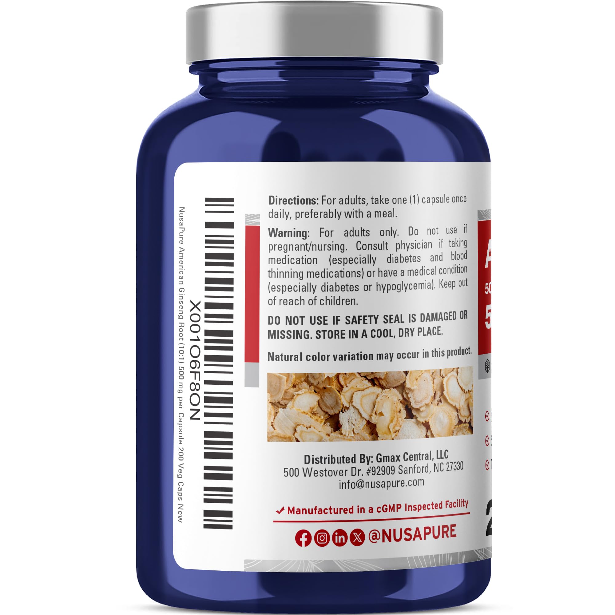 NusaPure American Ginseng 10:1 Extract, 500 mg Equivalent to 5000mg - 200 Veggie Capsules (Vegetarian, Non-GMO, Vegan) NusaPure Au supplements