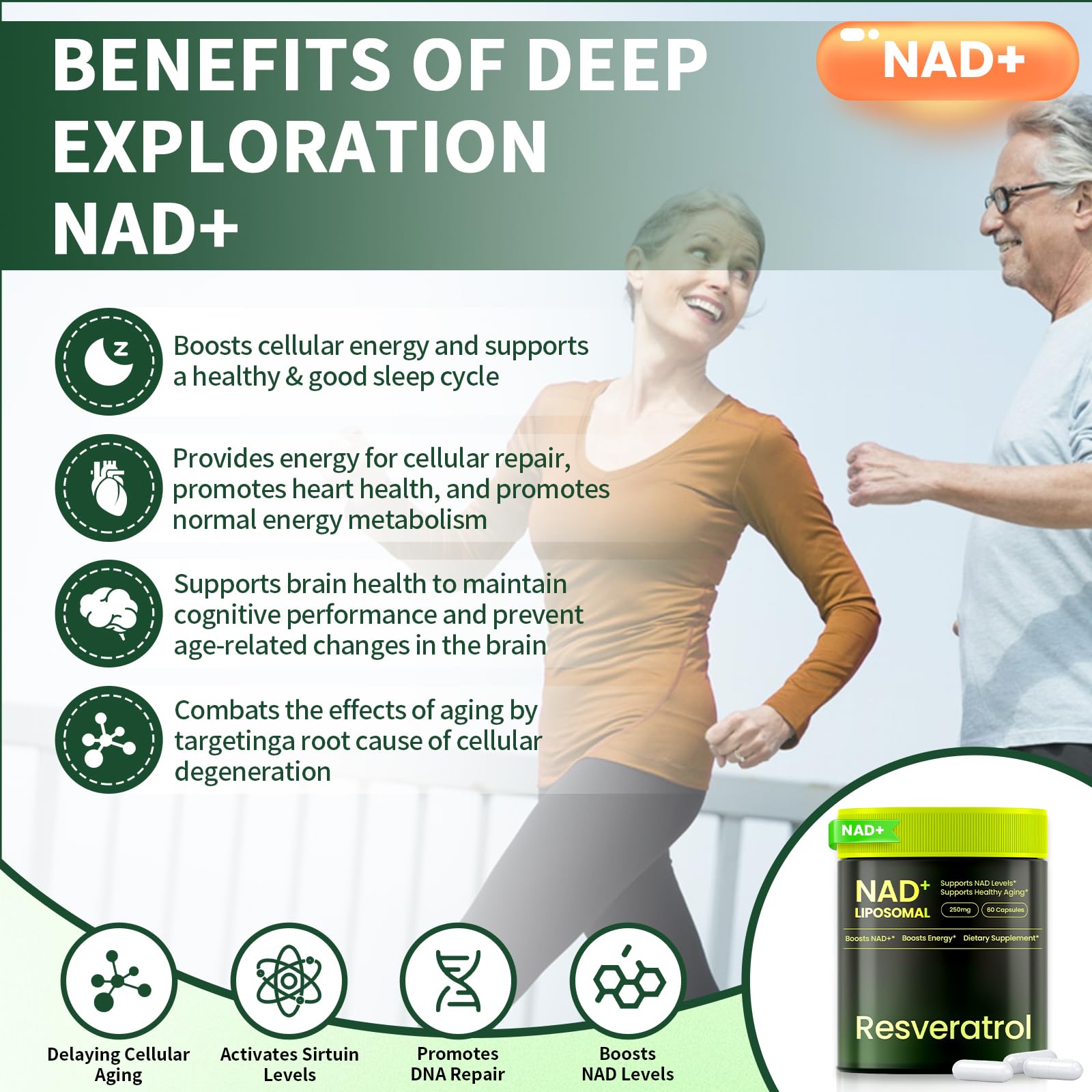Lyndops NAD Supplement, Liposomal Nicotinamide Riboside Resveratrol 250mg, NMN Alternative, High Purity NAD Supplement for Women & Men, Anti-Aging, Cellular Energy, Mental Focus - 60 Capsules Lyndops Au supplements