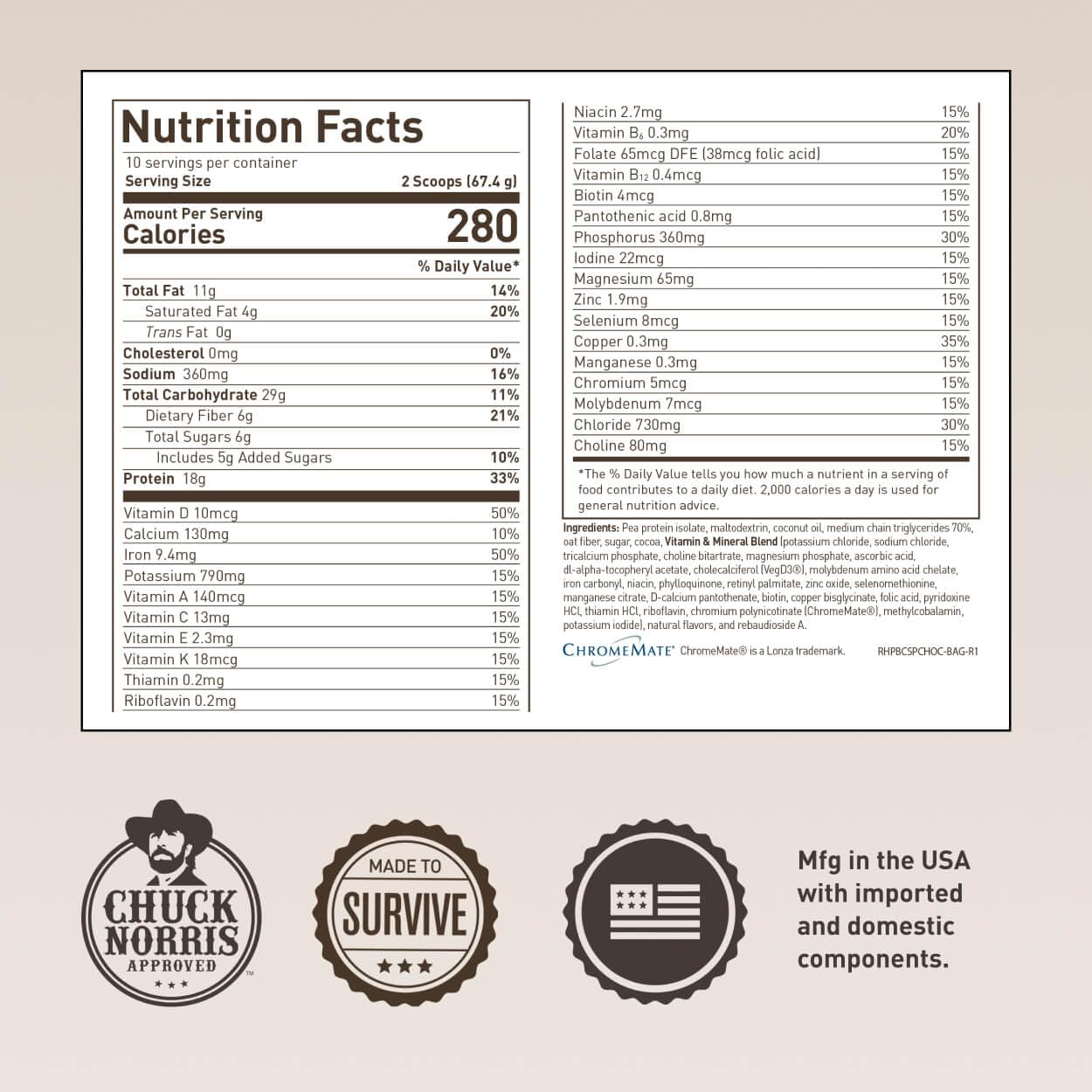 Basecamp Complete Nutrition Shake by Chuck Norris Roundhouse Provisions – Plant-Based Emergency Meal with 18g Protein & 28 Essential Nutrients – Rich Chocolate Flavor – 10 Servings, 3-Year Shelf Life ROUNDHOUSE PROVISION Au supplements