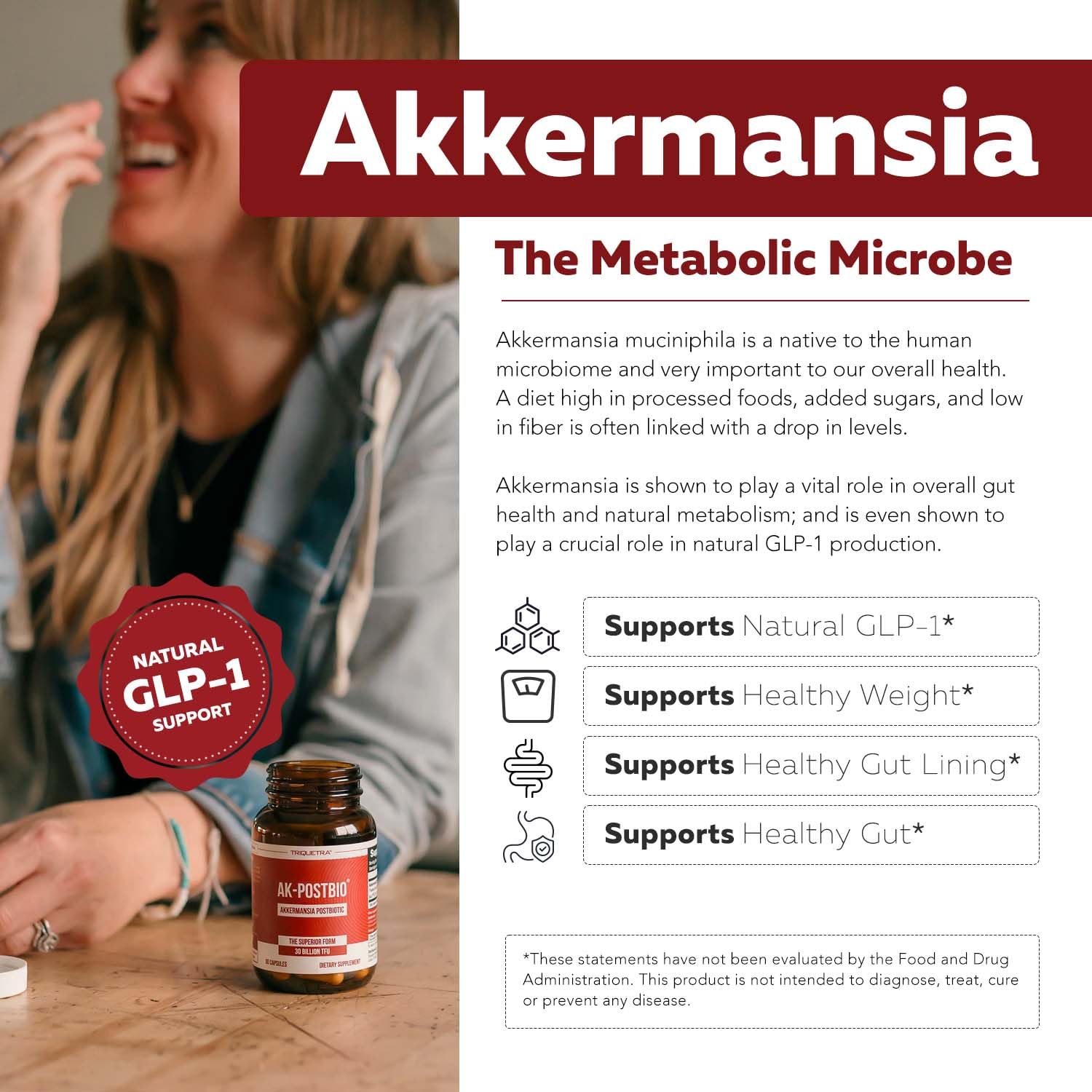 AK-Postbio: Akkermansia Probiotic 30 Billion TFU - Max Strength, Clinically Validated Dose & Patented Strain - Superior Pasteurized Form, Highest Absorption, Delivery - GLP-1 Probiotic - 30 Servings Triquetra Health Au supplements