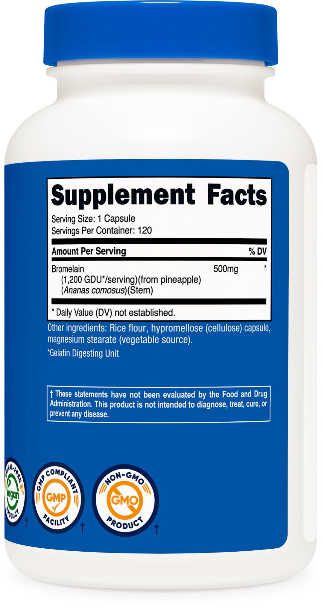 Nutricost Bromelain 500mg, 120 Vegetarian Capsules - Bromelain (1200 GDU), Non-GMO, Gluten Free