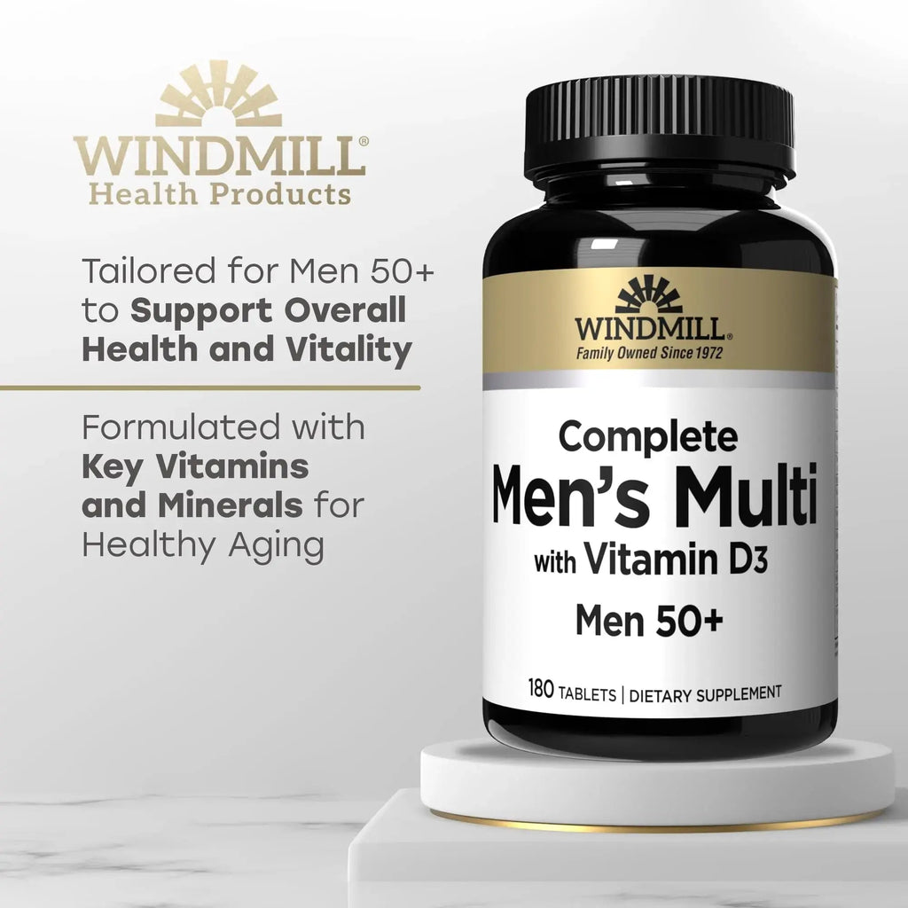 Windmill Natural Vitamins Men’s Multi 50+, with Vitamin D3, Mens Multivitamins for Daily Nutritional Support, Multivitamin for Men, 180 Tablet, 180 Day Supply Windmill Au supplements