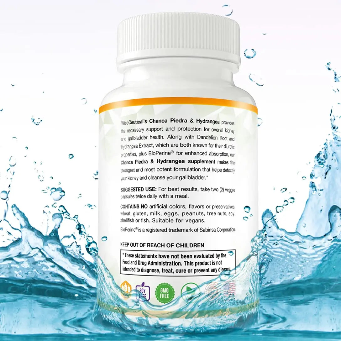 Max Strength Chanca Piedra, Hydrangea & Dandelion Root - Natural Kidney & Gallbladder Formula - Stone Breaker, Flush Impurities, Cleanse Urinary Tract - Enhanced with BioPerine. 60 Veggie Capsules. Wiseceutical Au supplements