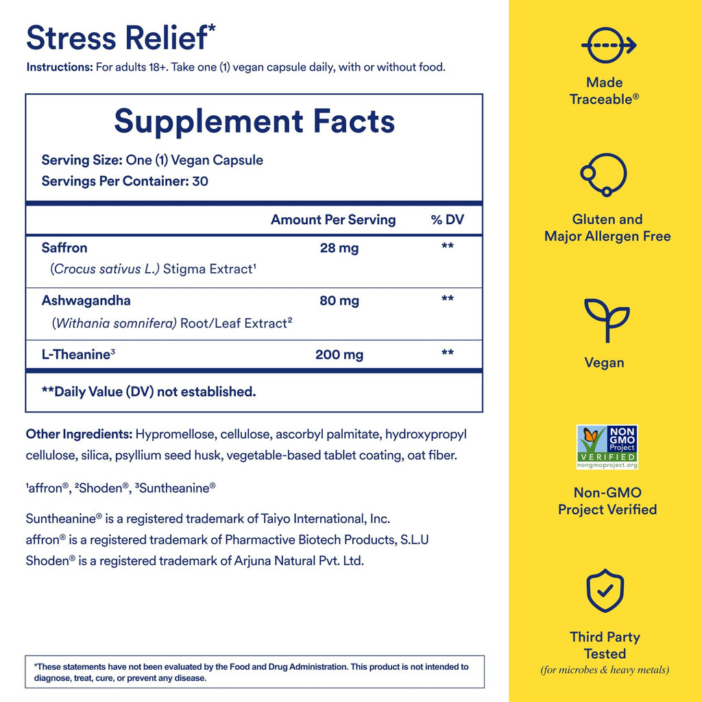 Ritual Stress Relief Supplement - Ashwagandha, L-Theanine, & Saffron - Helps Reduce Stress, Manage Cortisol, Promotes Calm, Relaxation* - All Day Support