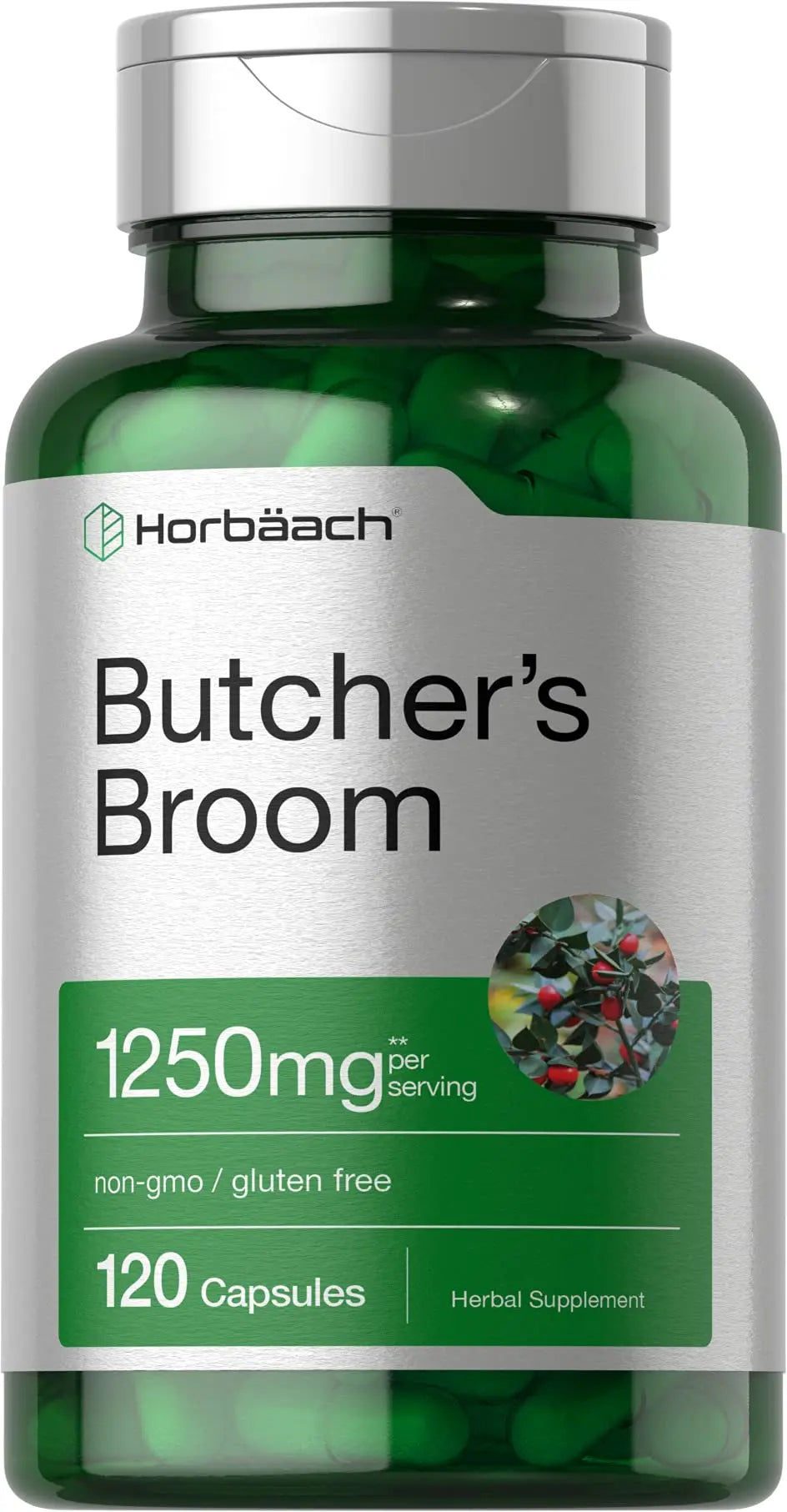 Butchers Broom Capsules 1250mg | 120 Count | Non-GMO, Gluten Free | Traditional Herb Horbäach Au supplements