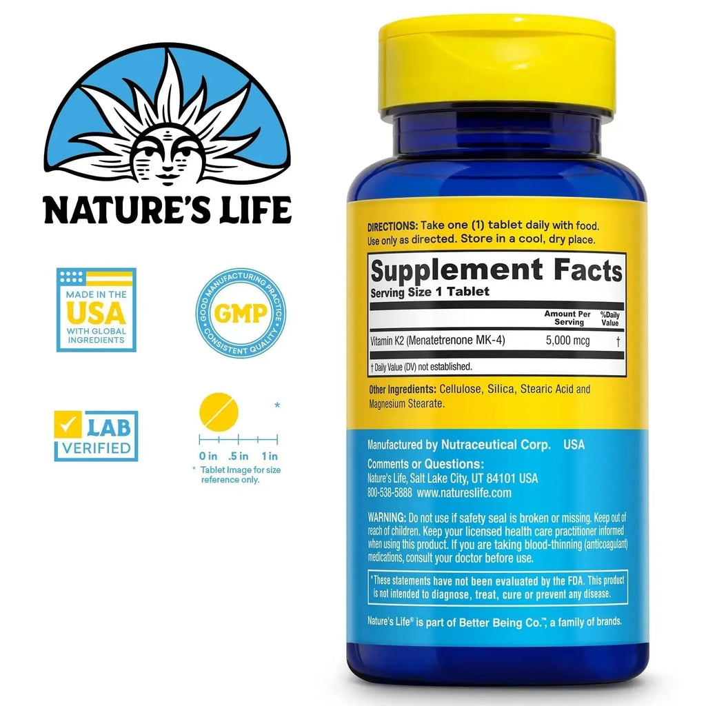 Nature's Life Revitalizing Vitamin K2 - Bone Health, Artery and Heart Health Support - High Potency Vitamin K Supplement as Vitamin K2 MK4 Nature's Life Au supplements