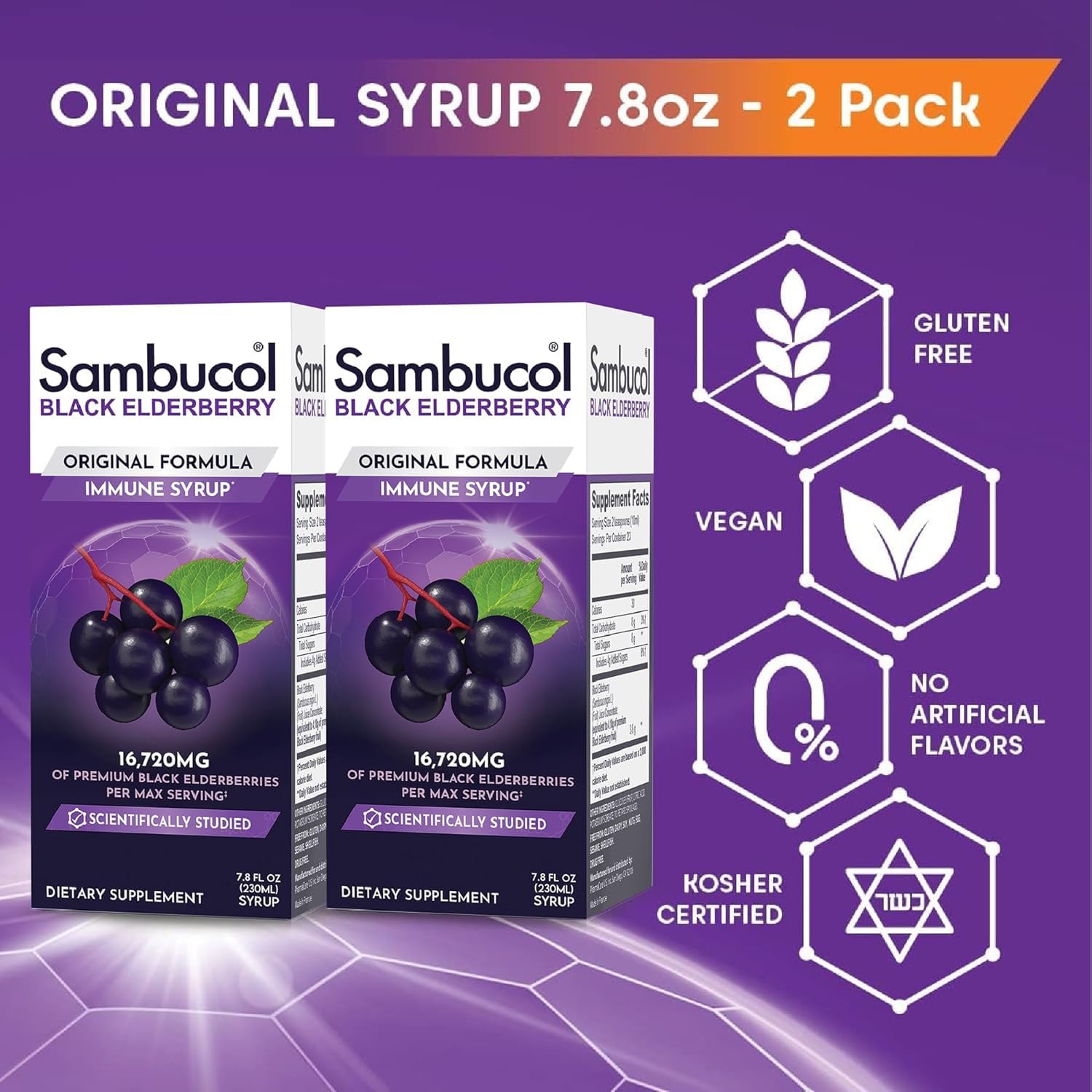 Sambucol Black Elderberry Syrup - Black Elderberry Liquid, Immune Support for Kids and Adults, High Antioxidants, Gluten Free
