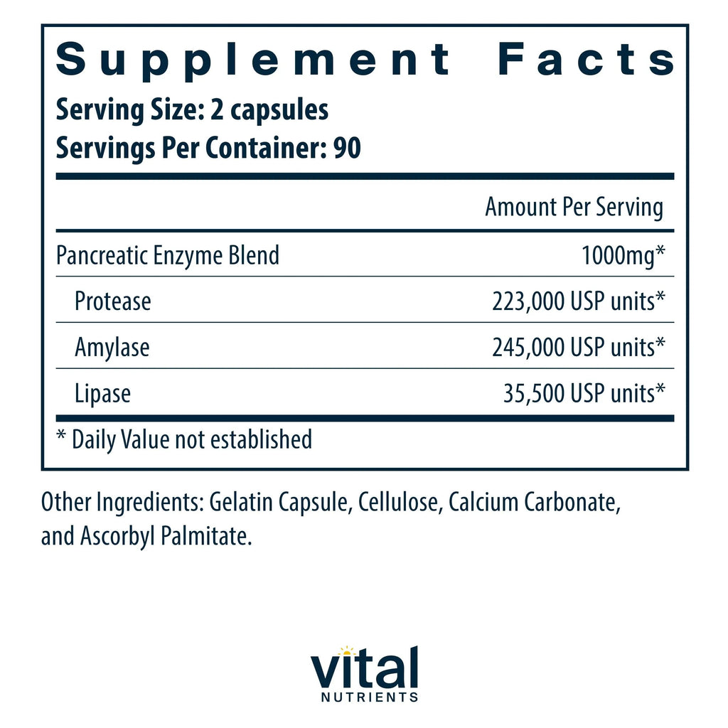 Vital Nutrients Pancreatic Enzymes 1000mg (Full Strength) | Pancreatin Digestion Supple Vital Nutrients Au supplements