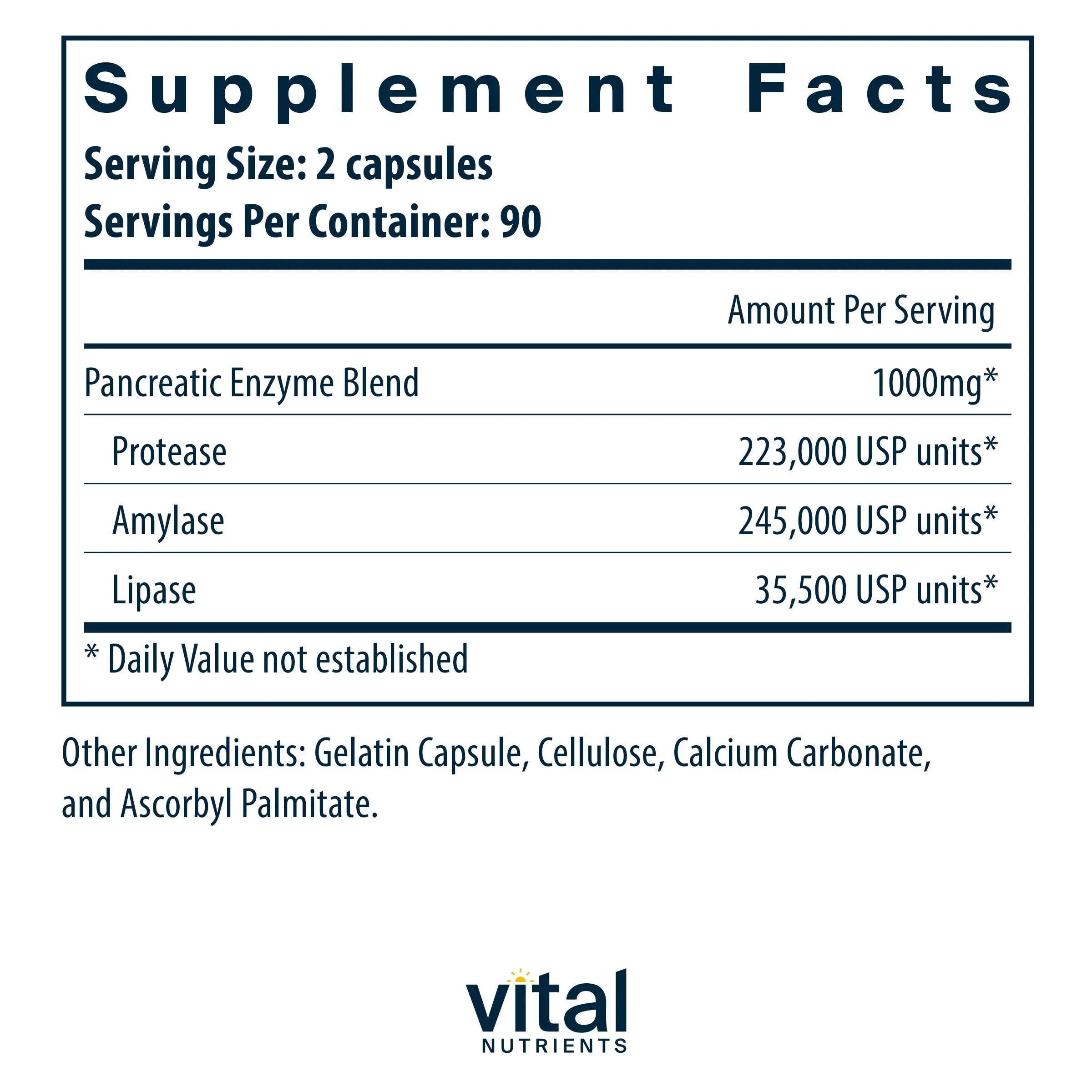 Vital Nutrients Pancreatic Enzymes 1000mg (Full Strength) | Pancreatin Digestion Supple Vital Nutrients Au supplements