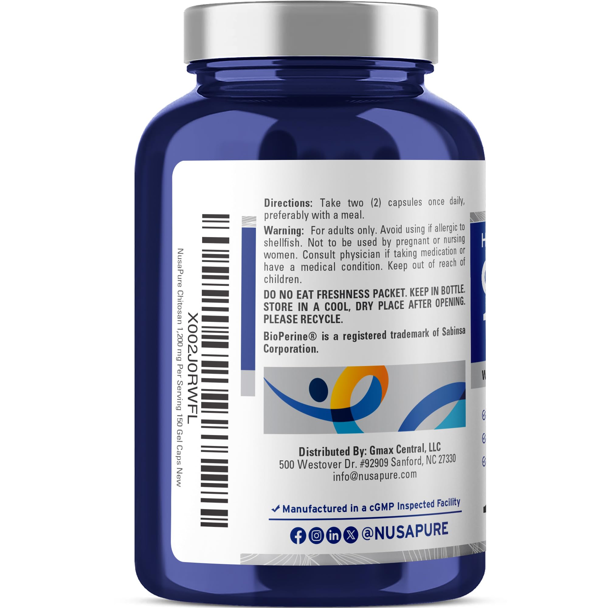 NusaPure Chitosan 1200mg 150 Caps (Non-GMO & Soyfree) with Bioperine NusaPure Au supplements