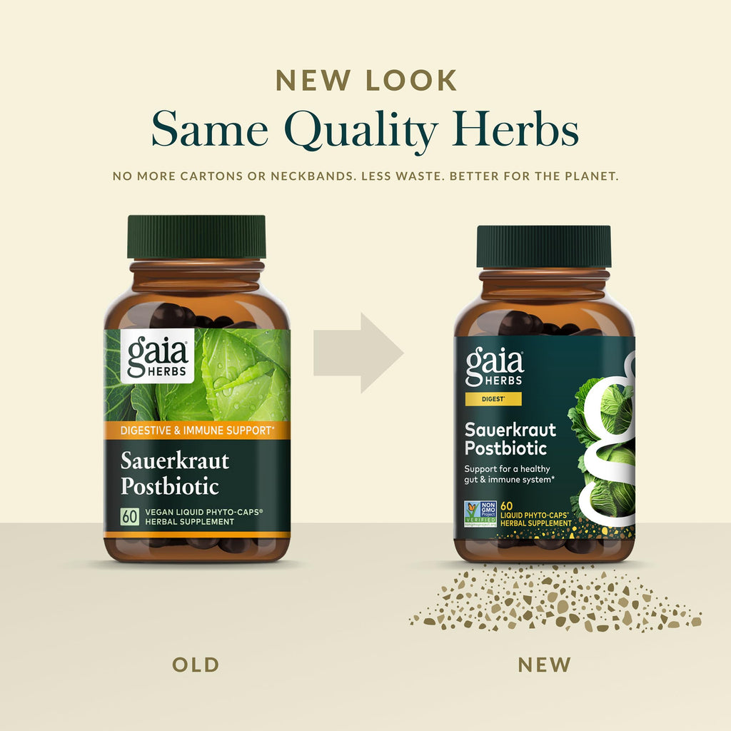 Gaia Herbs Sauerkraut Postbiotic - Gut Health & Immune Support Supplement* - Made with Fermented Sauerkraut - Free from Dairy, Soy & Gluten - 60 Vegan Liquid Phyto-Caps (30 Servings) Gaia Herbs Au supplements