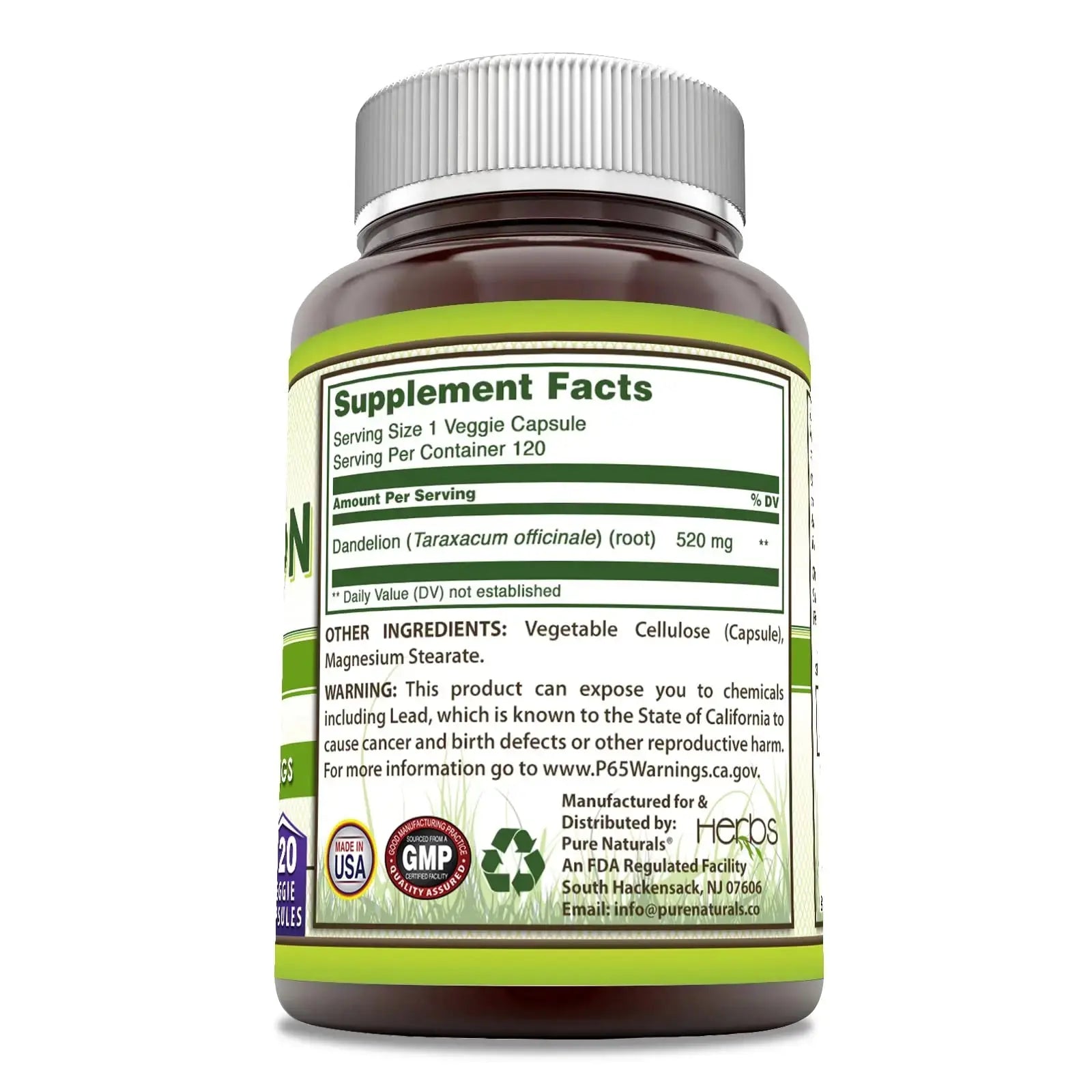 Pure Naturals Dandelion Root 520 mg Per Serving 120 Veggie Capsules Supplement | Non-GMO | Gluten Free | Made in USA Pure Naturals Au supplements