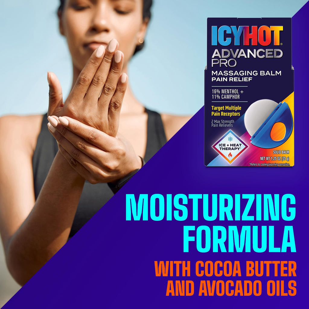 Icy Hot Advanced PRO Pain Relief Massaging Balm, Fast-Acting Max Strength Pain Relief With Menthol 16% and Camphor 11% for Backaches, Joints, Muscle Strains and Arthritis, Essential Oil Scent, 1.25 oz Icy Hot Au supplements
