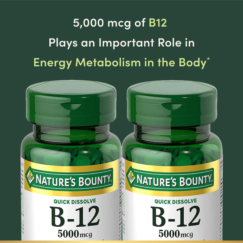 Vitamin B12 by Nature's Bounty, Quick Dissolve Vitamin Supplement, Supports Energy Metabolism and Nervous System Health, 5000mcg
